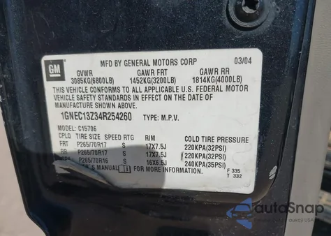 2004 Chevrolet Tahoe Lt from USA, damaged, VIN 1GNEC13Z34R254260